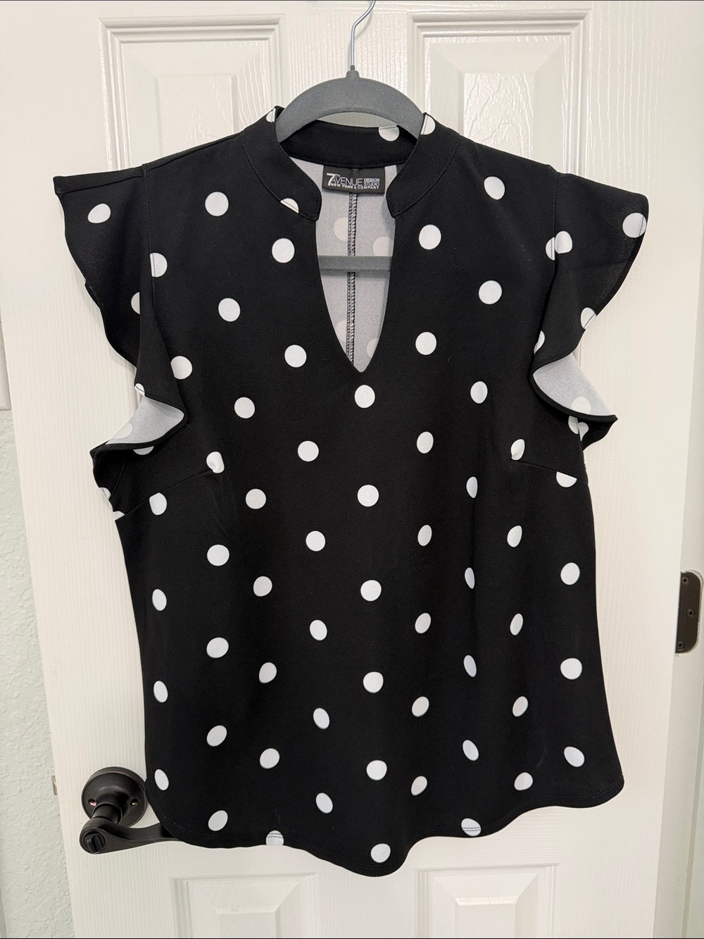 Black Polka Dot Ruffle Sleeve Top